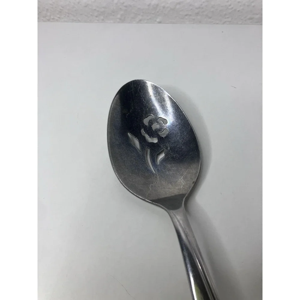 Oneida Community Flatware Pierced Serving Tablespoon Rose Shadow